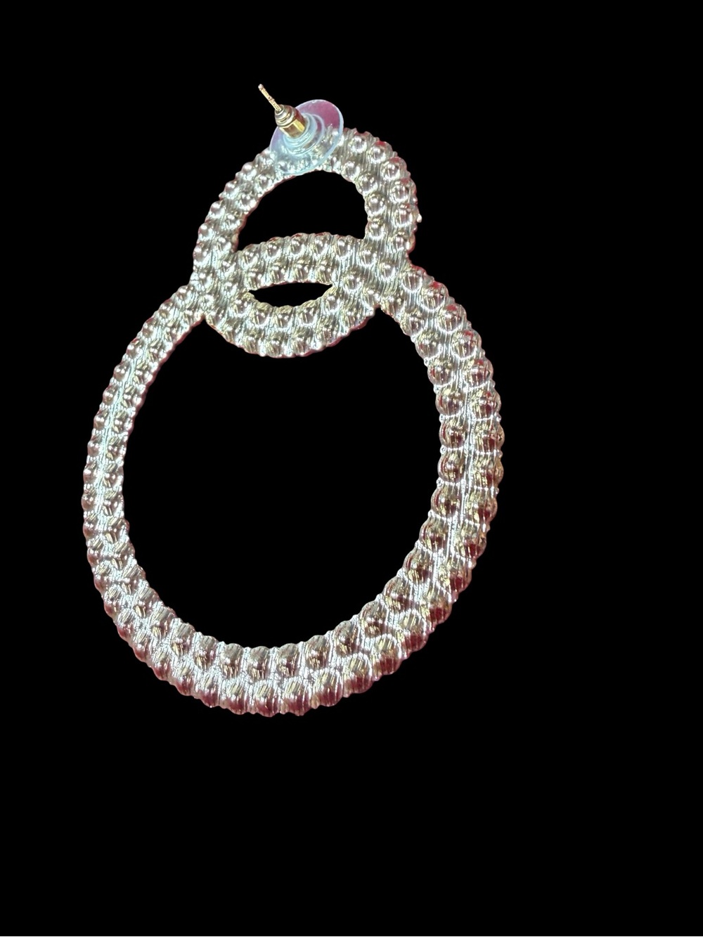 Gold Crystal Double Hoop Statement Earrings 3” Long NWOT Never Worn - Picture 3 of 4